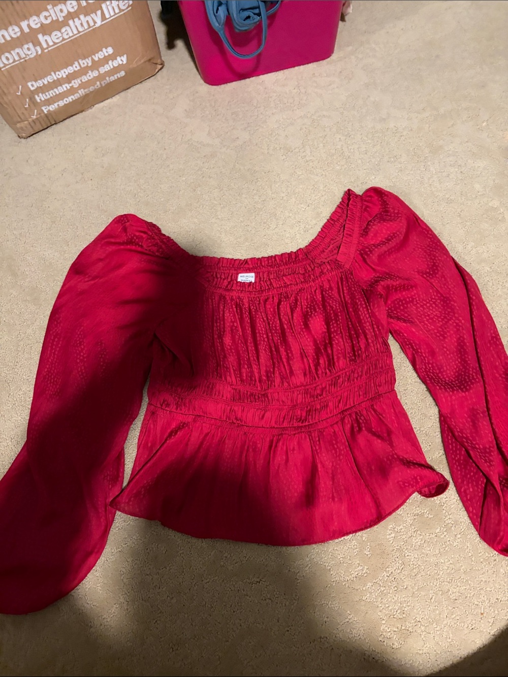 Melrose and Market Fuchsia Smocked Peplum Blouse